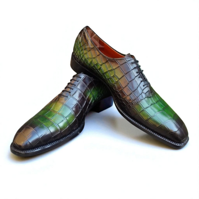 Crafted Leather Classic Green Patina Crocodile/Alligator Leather Dress Shoes 
