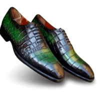 Crafted Leather Classic Green Patina Crocodile/Alligator Leather Dress Shoes  - Thumbnail 1