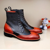 Crafted Leather Handmade Men Dress Shoes Black Brown Leather Ankle High Wingtip Balmoral Boot - Thumbnail 2