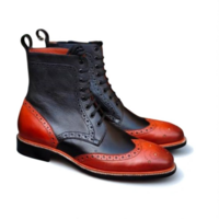 Crafted Leather Handmade Men Dress Shoes Black Brown Leather Ankle High Wingtip Balmoral Boot - Thumbnail 3