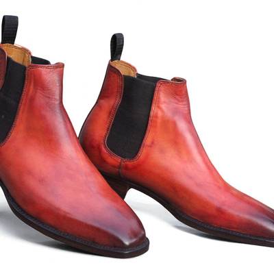 Crafted leather handmade men brown leather chelsea boot