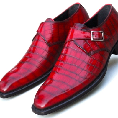Crafted leather classic red crocodile/alligator leather dress shoes 