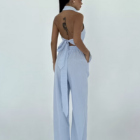 Solene Striped Set With Halter Neck Palazzo - Thumbnail 1