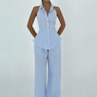 Solene Striped Set With Halter Neck Palazzo - Thumbnail 2