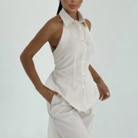 Solene Striped Set With Halter Neck Palazzo - Thumbnail 3