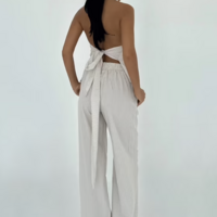Solene Striped Set With Halter Neck Palazzo - Thumbnail 4