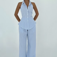 Solene Striped Set With Halter Neck Palazzo - Thumbnail 5
