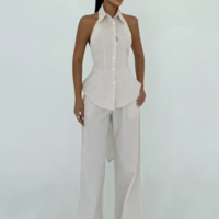 Solene Striped Set With Halter Neck Palazzo - Thumbnail 6