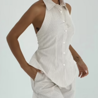 Solene Striped Set With Halter Neck Palazzo - Thumbnail 10