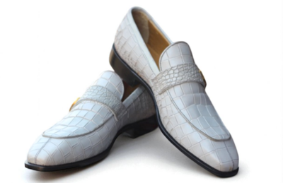 Crafted Leather Classic White Crocodile/Alligator Leather Dress Shoes 
