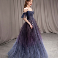Off Shoulder Purple Sweetheart Floor Length Prom Dress - Thumbnail 1