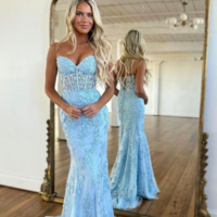 Mermaid Blue Sweetheart Lace Long Prom Dresses,Party Dresses - Thumbnail 1