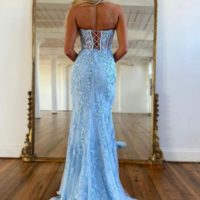Mermaid Blue Sweetheart Lace Long Prom Dresses,Party Dresses - Thumbnail 2