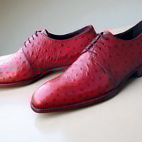 Crafted Leather Handmade Men Classic Red Ostrich Leather Lace up Dress Shoes - Thumbnail 2