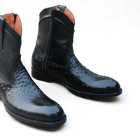 Crafted Leather Handmade Men Classic Black Ostrich Leather Cowboy Boot - Thumbnail 2