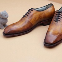 Crafted Leather Handmade Men Classic Brown Leather Dress Shoes - Thumbnail 1