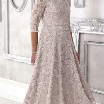 Vintage tea-length lace blush pink mother of bride dress evening dress - Thumbnail 4