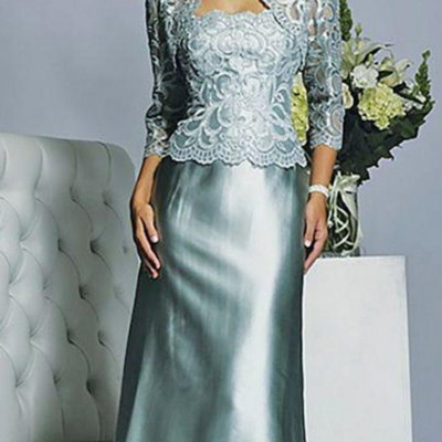Elegant sheath blue lace mother of bride dresses - Thumbnail 4