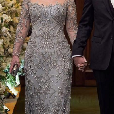 Sheath grey custom made beaded mother of the bride dress