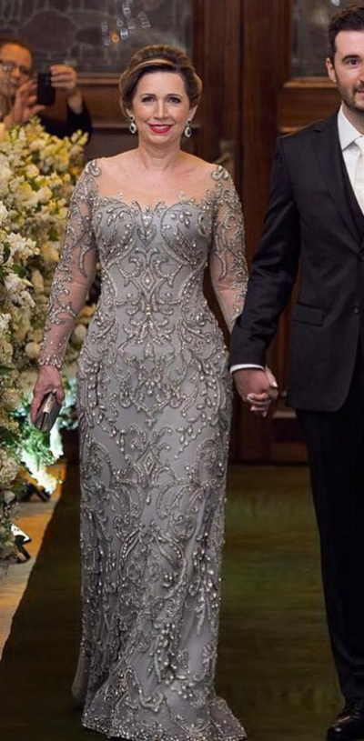 Sheath Grey Custom Made Beaded Mother of the Bride Dress