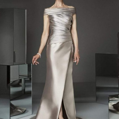 Simple sliver mother of bride dress formal prom dress