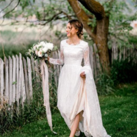 Modest A-line Long Sleeves Lace Wedding Dresses - Thumbnail 1