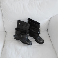 Heightened trouser boots with pleated buckle short boots 2 colors - Thumbnail 5