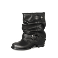 Heightened trouser boots with pleated buckle short boots 2 colors - Thumbnail 4