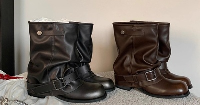 Heightened trouser boots with pleated buckle short boots 2 colors