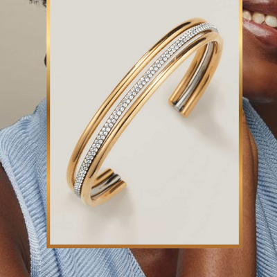 Stainless steel luxe two-tone cz orbit cuff bracelet - final sale - Thumbnail 3