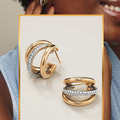 Stainless steel luxe two-tone cz orbit earrings - final sale