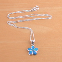BOXED GIFT/Sterling Silver Blue Opal Flower Pendant & 18" Chain/Blue Opal Necklace//Blue Opal Jewellery/Blue Opal Jewelry/Flower Necklace/UK - Thumbnail 2