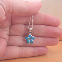 BOXED GIFT/Sterling Silver Blue Opal Flower Pendant & 18" Chain/Blue Opal Necklace//Blue Opal Jewellery/Blue Opal Jewelry/Flower Necklace/UK - Thumbnail 3