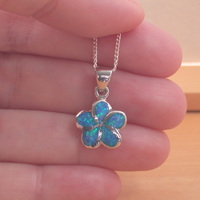 BOXED GIFT/Sterling Silver Blue Opal Flower Pendant & 18" Chain/Blue Opal Necklace//Blue Opal Jewellery/Blue Opal Jewelry/Flower Necklace/UK - Thumbnail 4