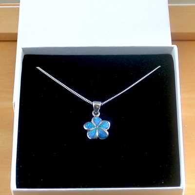 Boxed gift/sterling silver blue opal flower pendant & 18" chain/blue opal necklace//blue opal jewellery/blue opal jewelry/flower necklace/uk