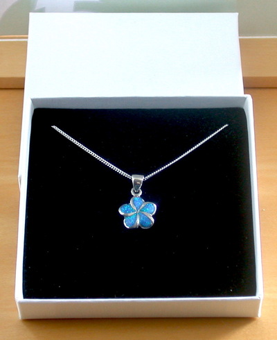 BOXED GIFT/Sterling Silver Blue Opal Flower Pendant & 18" Chain/Blue Opal Necklace//Blue Opal Jewellery/Blue Opal Jewelry/Flower Necklace/UK