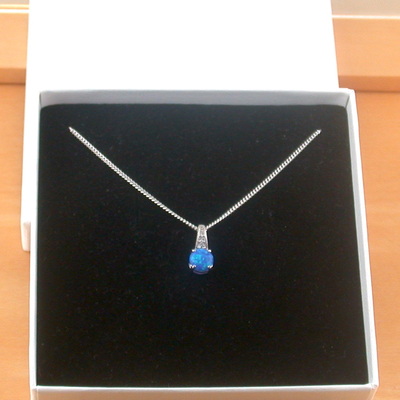 Boxed gift/ sterling silver blue opal & cz pendant & chain/blue opal necklace/opal jewellery/opal jewelry/uk