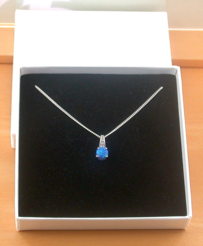BOXED GIFT/ Sterling Silver Blue Opal & Cz Pendant & Chain/Blue Opal Necklace/Opal Jewellery/Opal Jewelry/UK