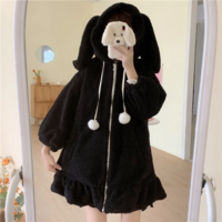 Harajuku Kawaii Bunny Ears Fuzzy Hooded Jacket - Thumbnail 5