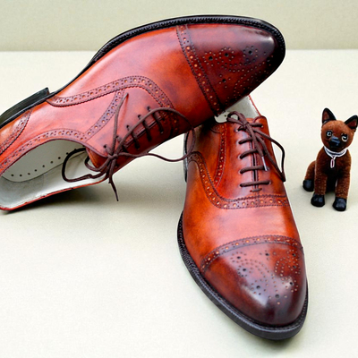 Crafted leather classic brown leather formal oxford lace up dress shoes - Thumbnail 2