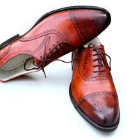 Crafted Leather Classic Brown Leather Formal Oxford Lace up Dress Shoes - Thumbnail 1