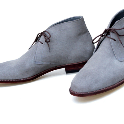 Crafted leather classic men gray suede leather chukka boot - Thumbnail 1
