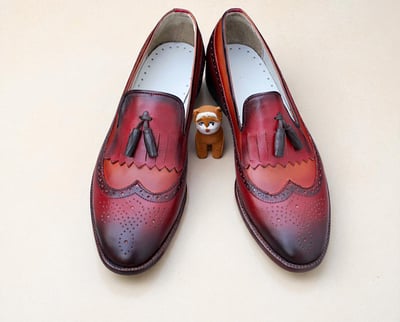 Crafted Leather Classic Brown Patina Leather Fringes Tassel Loafers Dress Shoes