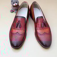 Crafted Leather Classic Brown Patina Leather Fringes Tassel Loafers Dress Shoes - Thumbnail 1