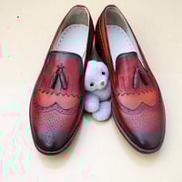 Crafted Leather Classic Brown Patina Leather Fringes Tassel Loafers Dress Shoes - Thumbnail 2