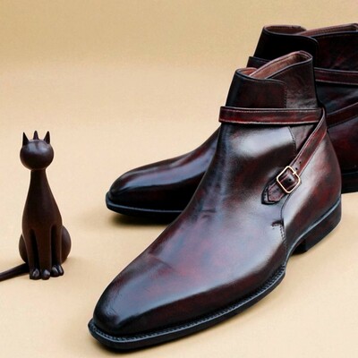 Crafted leather classic brown shaded patina leather jodhpur strap boot