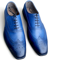 Crafted Leather Classic Blue Leather Wingtip Oxford Dress Shoes - Thumbnail 3