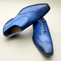 Crafted Leather Classic Blue Leather Wingtip Oxford Dress Shoes - Thumbnail 4