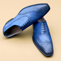 Crafted Leather Classic Blue Leather Wingtip Oxford Dress Shoes - Thumbnail 5