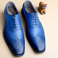 Crafted Leather Classic Blue Leather Wingtip Oxford Dress Shoes - Thumbnail 6